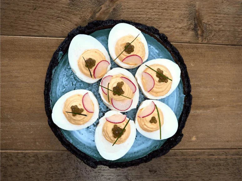 Devilled eggs with Algae Pearls - Lofoten Seaweed