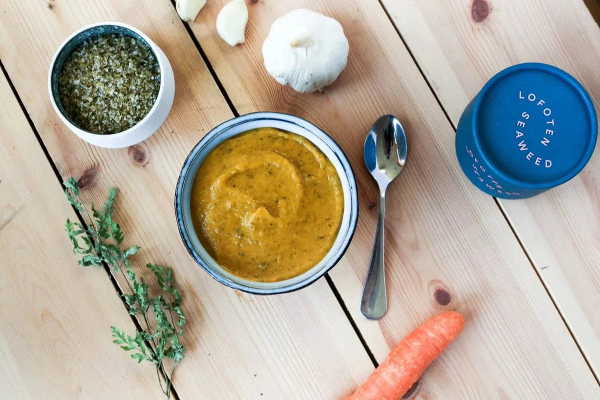 Søtpotet- og gresskarsuppe med wakame